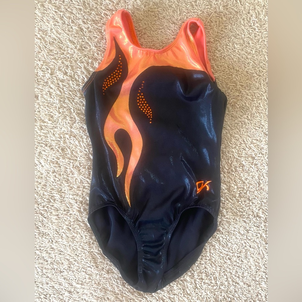 ❣️sold❣️GK Elite CL | Fire Leotard: SHIMMERY SPARKLY Black & Orange leo